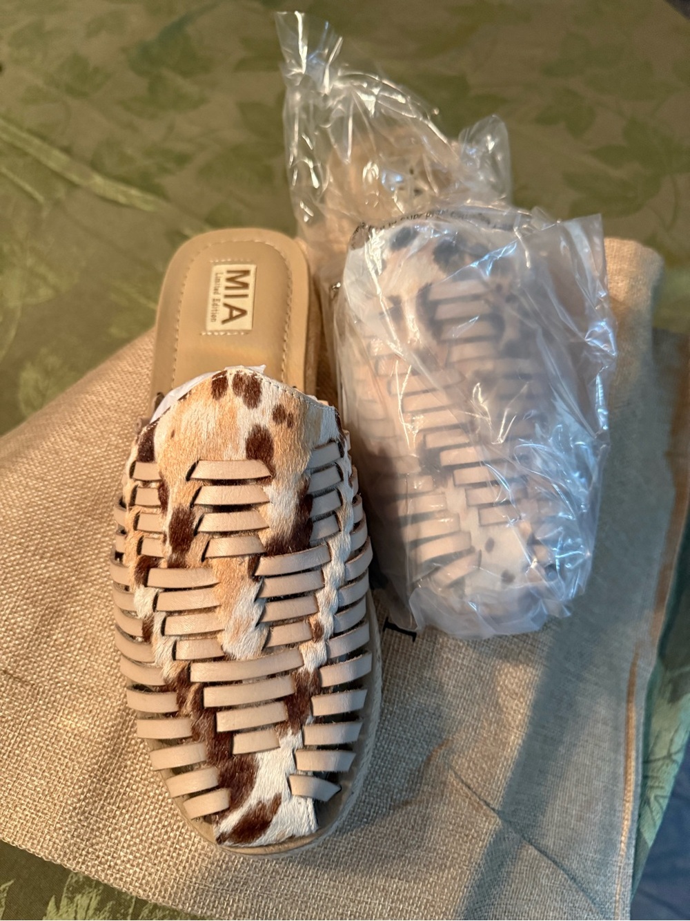 MIA Beige Leather Hair on Hide Espadrille Mule - Picture 2 of 7